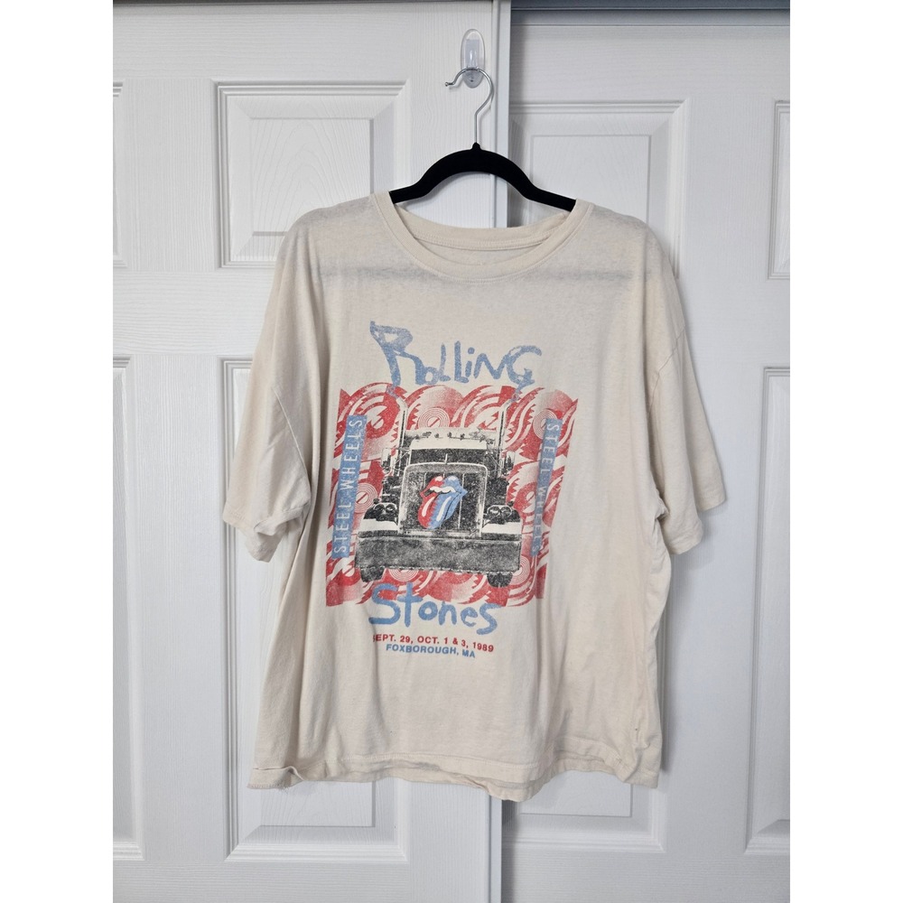The Rolling Stones Steel Wheels 1989 Tour Graphic T-Shirt Cream Large